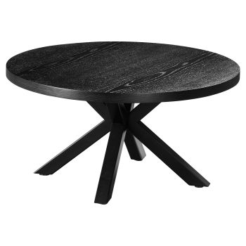 Ronde design salontafel met blad van MDF-fineer en zwarte stalen poten, d. 90 x h. 45 cm, ELIZA collectie