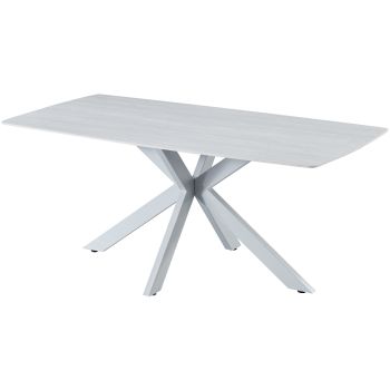 Design eettafel met wit, krasbestendig keramisch blad en witte metalen poten, L.180 x B.90 x H.76 cm, ONTARIO collectie