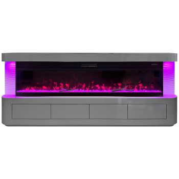 Design tv-meubel met geïntegreerde kunstmatige open haard in MDF-hout en grijze spiegel, B.200 x D.40 x H.70 cm, RITA collectie