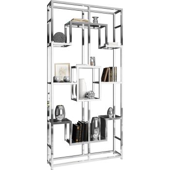 Designboekenkast uit de ZANOTTI-collectie, vervaardigd uit staal en zilverkleurig glas, afmetingen: B 108 x D 30 x H 230 cm.