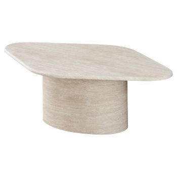 Design salontafel met blad van kunstmarmer en beige MDF-poten, L.130 x D.80 x H.35 cm, DEBRA collectie