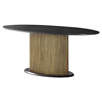 Ovale design eettafel met een zwart-goud gefineerd MDF-blad en poten, L.200 x B.100 x H.76 cm, FLORA collectie