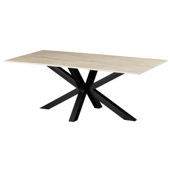 Design eettafel met blad van kunstmarmer en beige en zwarte stalen poten, L.200 x B.100 x H.76 cm, MARJA collectie
