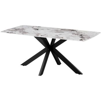 Design eettafel met krasbestendig wit en beige keramisch blad en zwarte metalen poten, L.180 x B.90 x H.76 cm, ONTARIO collectie