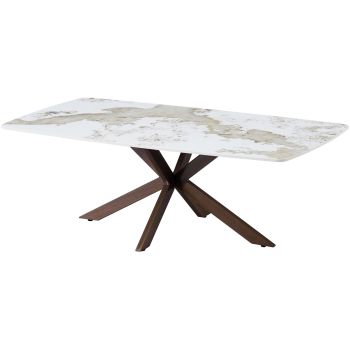 Design salontafel met krasbestendig keramisch blad in beige en pandora kleuren en metalen poten met walnootlook, L.130 x D.70 x H.45 cm, ONTARIO collectie