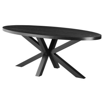 Ovale design eettafel met blad van MDF-fineer en zwarte stalen poten, L.200 x B.100 x H.76 cm, ELIZA collectie