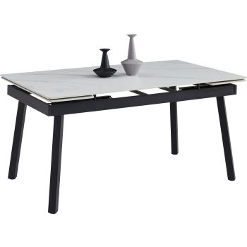 Design eettafel met keramisch blad en stalen poten in zwart-wit, L.150/210 x B.90 x H.76 cm, NIKOS collectie