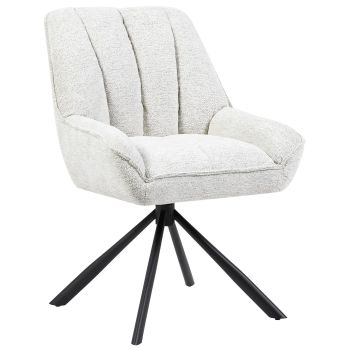 Design eetkamerstoel met beige stoffen bekleding en zwarte stalen poten, B 62 x D 64 x H 84,5 cm, YUNA collectie