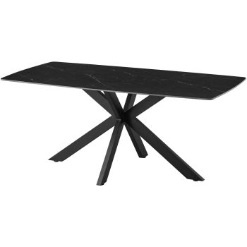Design eettafel met zwart, krasbestendig keramisch blad en zwarte metalen poten, L.180 x B.90 x H.76 cm, ONTARIO collectie