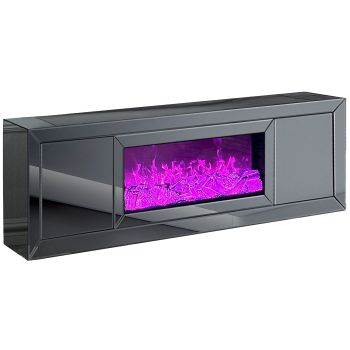Design tv-meubel met geïntegreerde kunstmatige open haard van MDF-hout en grijze spiegel, B.200 x D.40 x H.60 cm, MAYA collectie