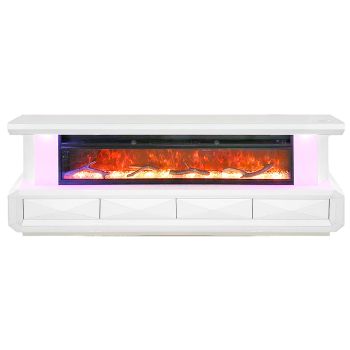 Design tv-meubel met geïntegreerde kunstmatige open haard van MDF-hout en witte spiegel, B.200 x D.40 x H.70 cm, CLEO-collectie