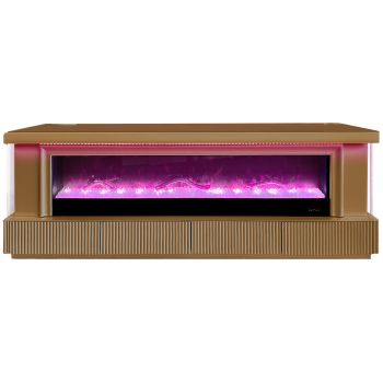LOLA design tv-meubel met geïntegreerde kunstmatige open haard, gemaakt van MDF-hout en bronzen spiegel, B200 x D40 x H70 cm