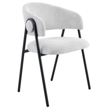 Design eetkamerstoel met beige stoffen bekleding en zwarte stalen poten, B.55,5 x D.55 x H.80 cm, KYOTO collectie