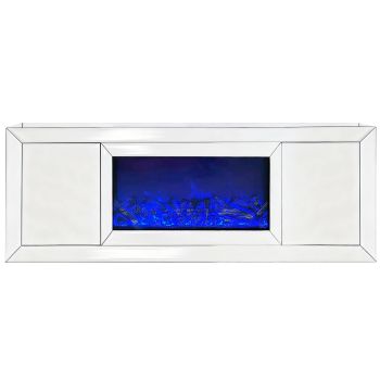 Design tv-meubel met geïntegreerde kunstmatige open haard van MDF-hout en witte spiegel, B.200 x D.40 x H.60 cm, MAYA collectie