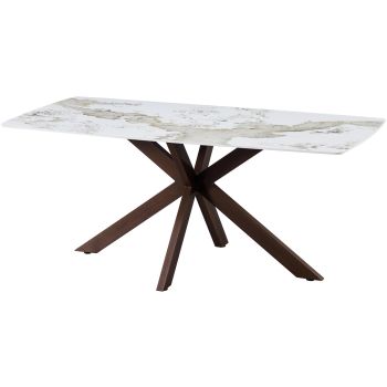 Design eettafel met krasbestendig keramisch blad in beige en pandora kleuren en metalen poten met walnootlook, L.180 x B.90 x H.76 cm, ONTARIO collectie