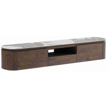 Design tv-meubel van walnootkleurig MDF met keramisch blad, B200 x D40 x H35 cm, MAYFAIR collectie