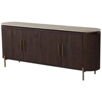 Design dressoir van walnootkleurig MDF met een keramisch blad, B 200 x D 45 x H 80 cm, SOHO collectie