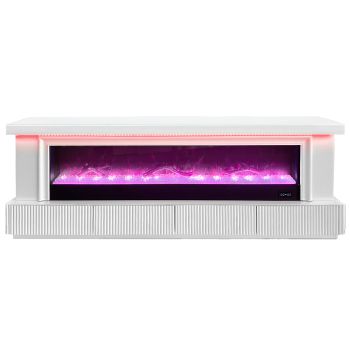 LOLA design tv-meubel met geïntegreerde kunstmatige open haard, gemaakt van MDF-hout en witte spiegel, B200 x D40 x H70 cm