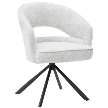 Design eetkamerstoel met beige stoffen bekleding en zwarte stalen poten, B 62 x D 63 x H 86 cm, JENNIE collectie