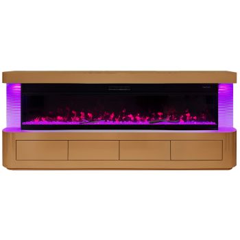 Design tv-meubel met geïntegreerde kunstmatige open haard, vervaardigd uit MDF-hout en afgewerkt met een bronzen spiegel, afmetingen: B.200 x D.40 x H.70 cm, RITA-collectie