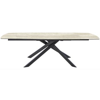 Uitschuifbare design eettafel met beige blad van gesinterd steen en zwarte stalen poten, L.160-240 x D.90 x H.75 cm, EMILIA collectie