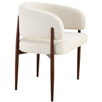 Design eetkamerstoel met beige stoffen bekleding en stalen poten met walnootlook, B.65 x D.54 x H.78 cm, LOTUS collectie
