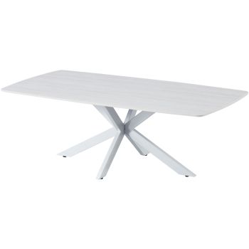 Design salontafel met krasbestendig wit keramisch blad en witte metalen poten, L.130 x B.70 x H.45 cm, ONTARIO collectie