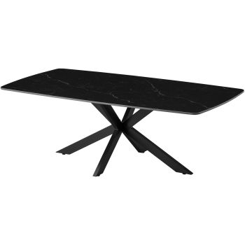 Design salontafel met krasbestendig zwart keramisch blad en zwarte metalen poten, L.130 x D.70 x H.45 cm, ONTARIO collectie