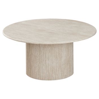 Ronde design salontafel met blad van kunstmarmer en beige MDF-poten, 100 x 45 cm, DEBRA collectie
