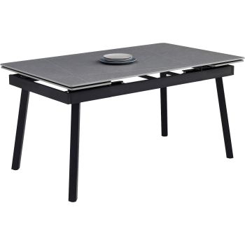 Design eettafel met keramisch blad en zwart-grijze stalen poten, L.150/210 x B.90 x H.76 cm, NIKOS collectie