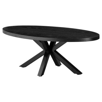 Ovale design salontafel met blad van MDF-fineer en zwarte stalen poten, L.120 x D.60 x H.45 cm, ELIZA collectie