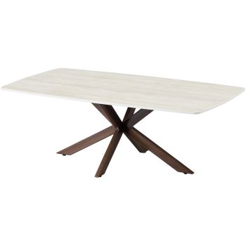 Design salontafel met beige krasbestendig keramisch blad en metalen poten met walnootlook, L.130 x D.70 x H.45 cm, ONTARIO collectie