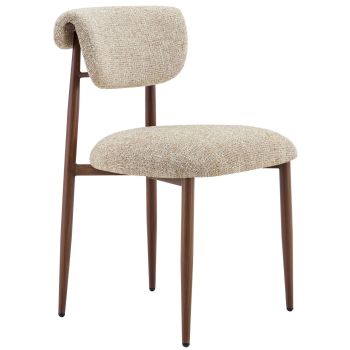 Design eetkamerstoel met taupekleurige stoffen bekleding en stalen poten met walnootlook, B.48 x D.58,5 x H.80,5 cm, RAVELLO collectie