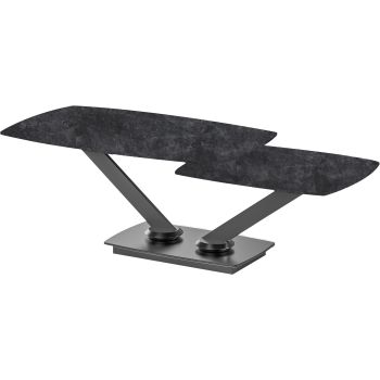 Uitschuifbare design salontafel met een donkergrijs blad van gesinterd steen en zwarte stalen poten. L.100-146 x D.60 x H.45 cm, ALISHA collectie