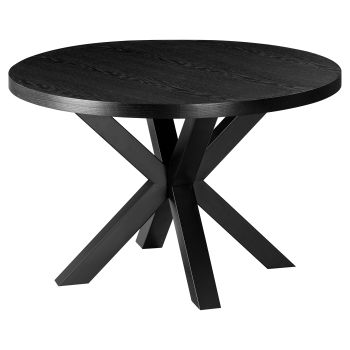 Table de salle à manger ronde design plateau en MDF Veneer et pieds en acier coloris Noir D.120 x H.76 cm collection ELIZA