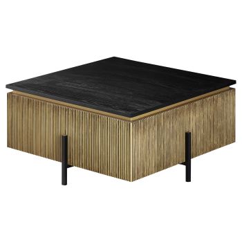 Design salontafel met blad van MDF-fineer en zwart-gouden stalen poten, 90 x 90 x 43 cm, GUSTA collectie