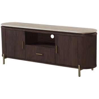 Design tv-meubel van walnootkleurig MDF met keramisch blad, B.160 x D.40 x H.60 cm, SOHO-collectie